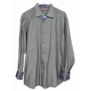 Robert Graham XL‎ Dress Shirt Black Classic Fit Paisley AOP Jacquard Flip Cuff